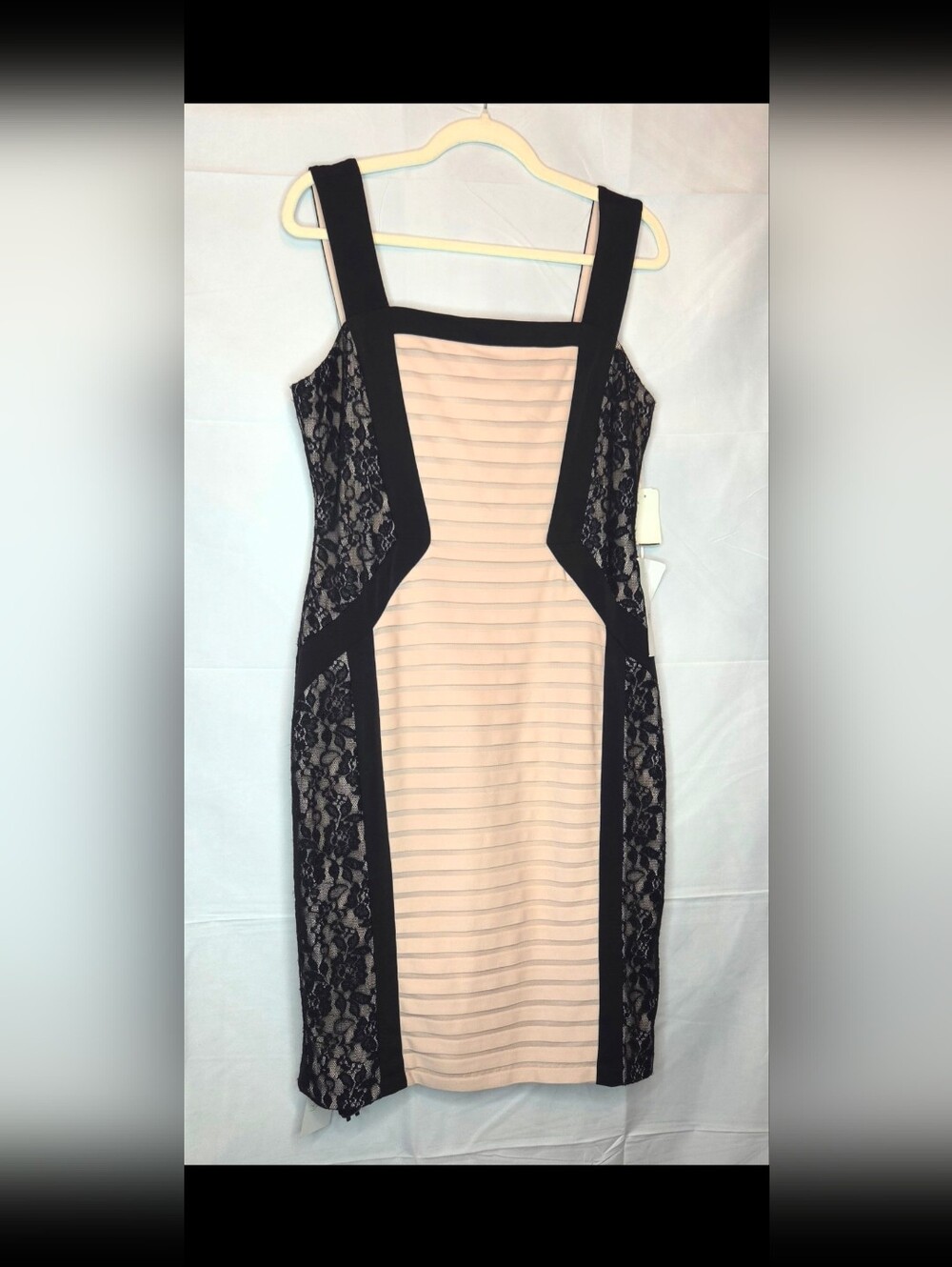 NWT Jax Black Beige Lace Colorblock Illusion Bodycon Cocktail Dress Size 12